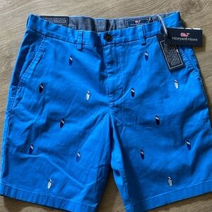 NWT Vineyard Vines Blue Flat Front Shorts with Playful Embroidery